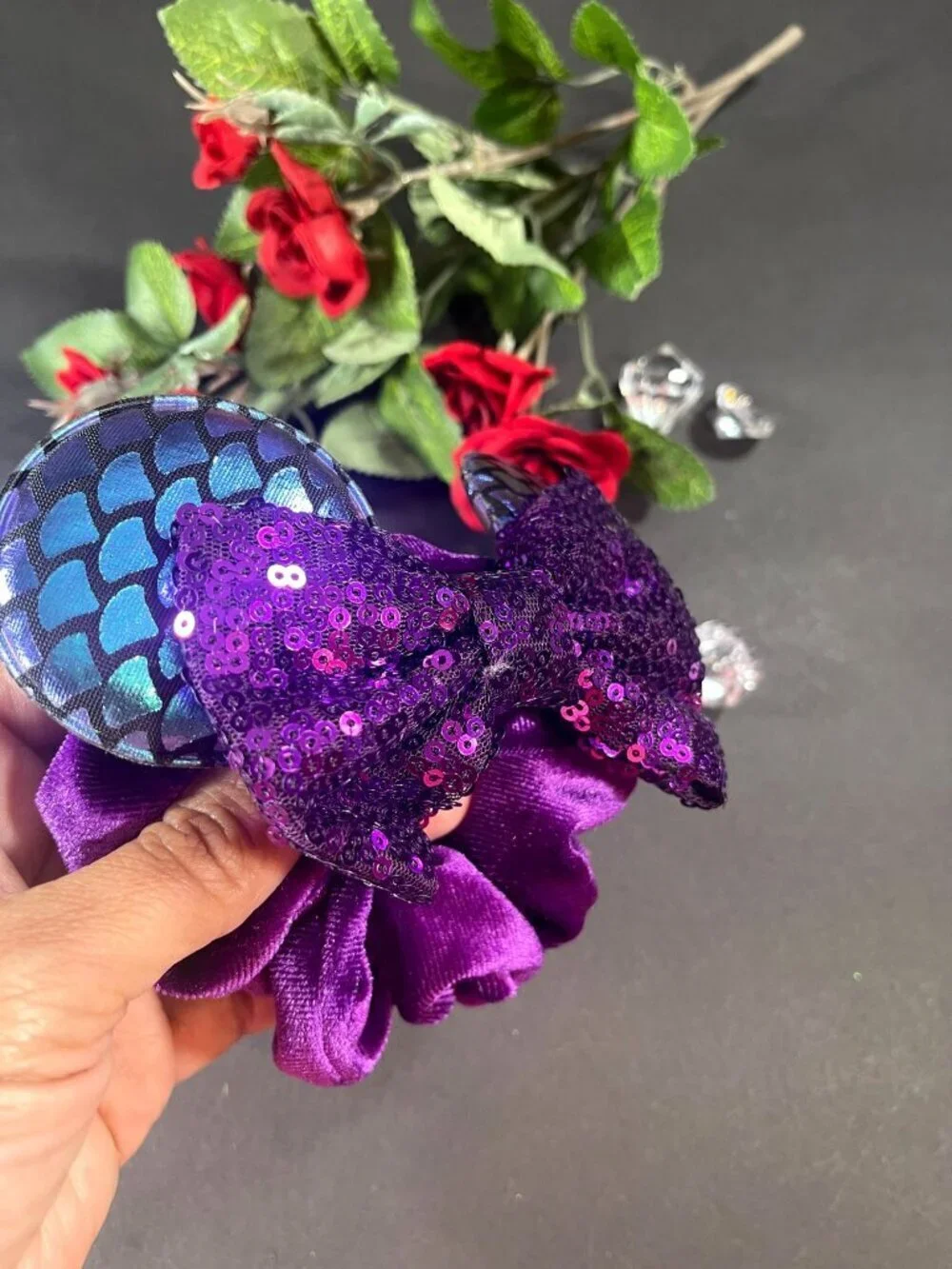 Minnie Mouse Ears Hair Scrunchies Mermaid Velvet Hair Rubber Band Sequins Hair